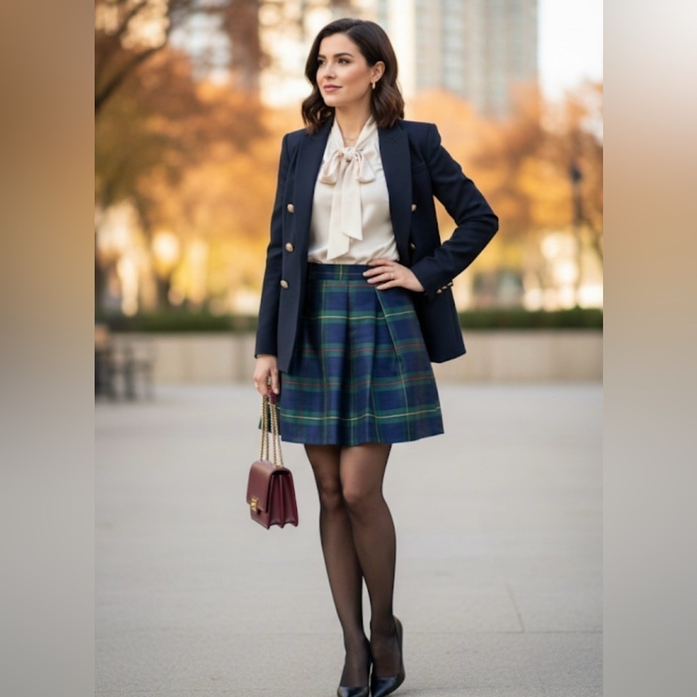 Crown & Ivy Blue and Green A-Line Mini Skirt
